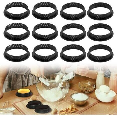 12 Pièces Moule à Tartelette de 8 cm, Cercle à Tarte Perforé en Plastique Haute Qualité, Idéal pour la Cuisson de Pâtisseries, Gâteaux et Desserts, Réutilisables et Faciles à Nettoyer (1/4)