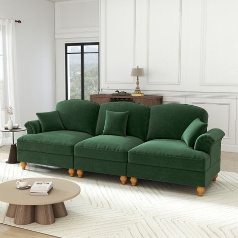 Elegantes Mid-Century 3-Sitzer Sofa aus Chenille mit Trichter-Armlehnen, abnehmbarer Rüschenschürze & spindelförmigen Beinen – Komfortables Sofa fürs Wohnzimmer,Grün
WL