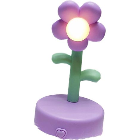 Bonita lámpara de noche/escritorio portátil con forma de flor, fabricada en plástico morado y que requiere 3 pilas AAA.