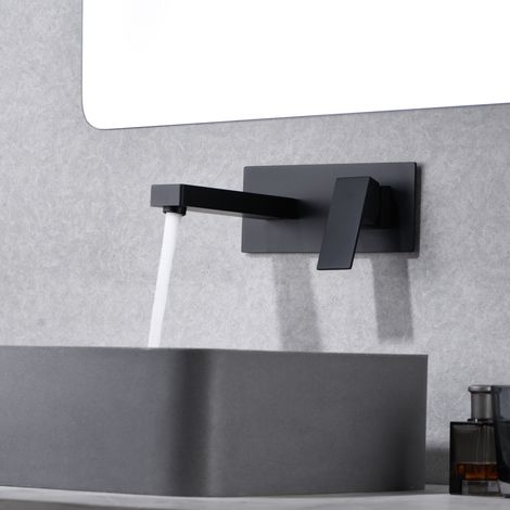 SUMERAIN Mitigeur de lavabo mural noir mat, Robinet salle bain avec deux trous à poignée unique (1/5)