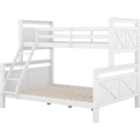 Letto a castello in legno bianco con scala e barriera di sicurezza 90x200 e 140x200 cm MODENUIT (1/5)