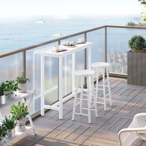 WOLTU Set Tavolo e 2 Sgabelli da Bar Contatore Cucina Tavolino Legno e Metallo Bianco