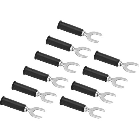 Lot de 10 connecteurs de câble à fiche banane en forme de fourche, finition laiton PVC, trou de 4 mm/0,2 pouce, fiche en forme de U de 8 mm/0,3 pouce, noir. (1/5)