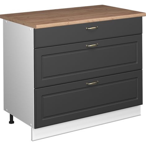 Küchenunterschrank Fame-Line, Anthrazit-Gold Landhaus/Weiß, 100 cm, AP Eiche, Vicco (1/5)