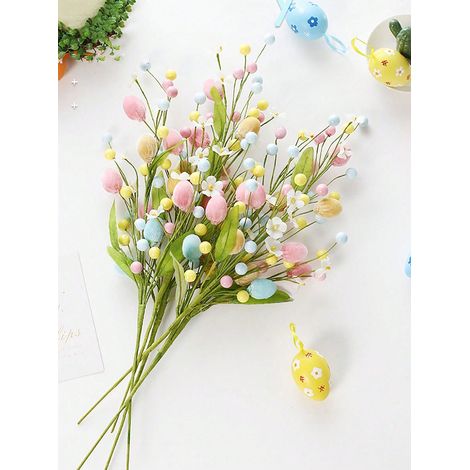 4 fleurs artificielles de Pâques : Décorations colorées d'œufs et de baies, tiges florales de printemps pour la maison, le vase et la décoration de centre de table (1/5)