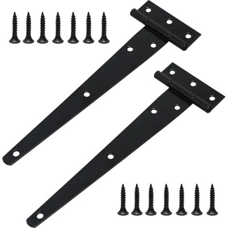 2 Pièces Charnières en T 8 Pouces Noir Porte Charnières Métallique de Porte de Grange avec 14 Vis pour les Portails Extérieurs et les Portes de Grange (1/5)