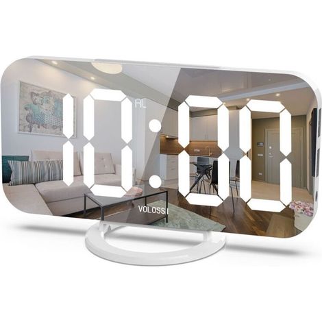 Réveil numérique, XU, Horloge LED miroir 6 pouces, Port de chargeur USB double numérique, Luminosité automatique/personnalisée, Fonction sieste facile, Réveil de table de chevet de chambre - (1/4)