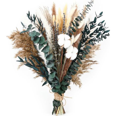 Pampasgras, 79 pièces Ensemble de Fleurs Séchées, Entretien Facile et Durable, pour Salon Chambre et Décoration Festive, Style Bohème avec Lavande Eucalyptus Coton, Couleurs Naturelles (1/5)
