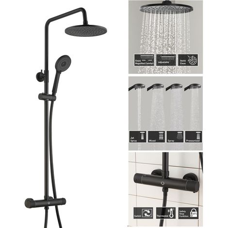 CECIPA Max Duschsystem Thermostat Duschsäule-Set,höhenverstellb, Höhe 113 cm, 2 Strahlart(en), schwarze Duschsäule (1/5)