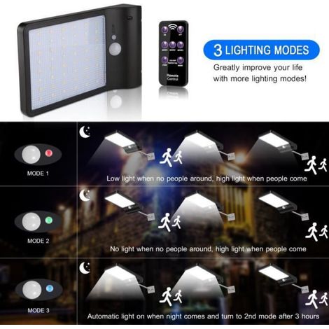 Lampe Solaire Extérieur 48 LED - - Etanche IP65 - Détecteur de Mouvement - Noir (1/4)