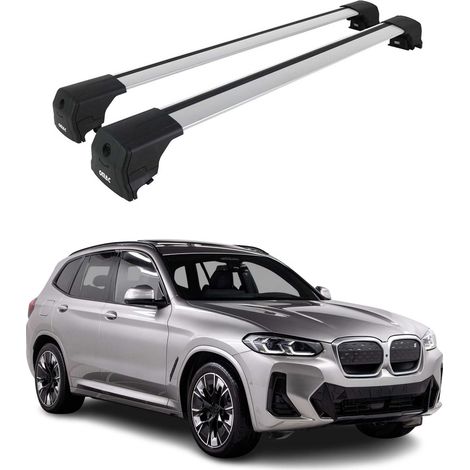 OMAC Aluminium Dachträger Querträger für BMW IX3 G08 2020-2025 – City Crash – ISO/PAS 11154:2006 – Abschließbar – Max. 75 kg – 2 Stangen Silber (1/5)