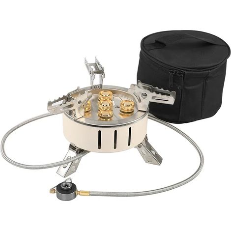 Réchaud à gaz pliable de camping 11 000 W, brûleur portable à 5 brûleurs, réchaud à gaz haute puissance idéal pour les voyages et les pique-niques, réchaud de cuisine portable (1/5)