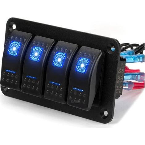 Панел за вграждане с 4 бутона ON-OFF универсални 12-24V за LED светлини бар фарове лебедки лампи за кола камион каравана
