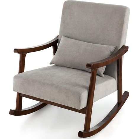 COSTWAY Schaukelstuhl, Sessel Wohnzimmer, Gepolsterter Loungesessel mit Armlehnen & Sitzkissen aus Holz, Schaukelsessel für Wohnzimmer und Schlafzimmer (Braun) (1/5)