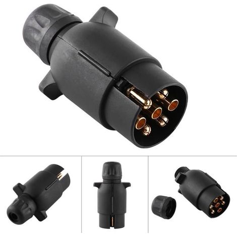 Dioche Fiche de remorque 12V 7 Broches Prise de Remorque Électrique Type-N Adaptateur de Câble en Plastique 7-Pôle Noir (1/4)