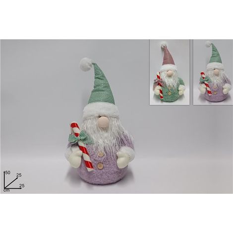 Decorazione Natalizia Babbo Natale con Bastoncino e Pelliccia 50 cm 2 Colori