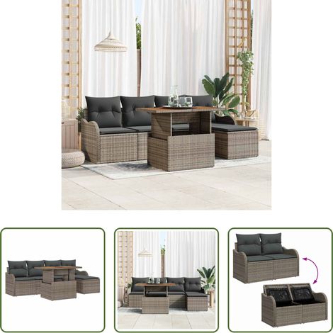 vidaXL Poly rotin -  Ensemble de canapé de jardin 6 pcs Gris Poly rotin (1/5)