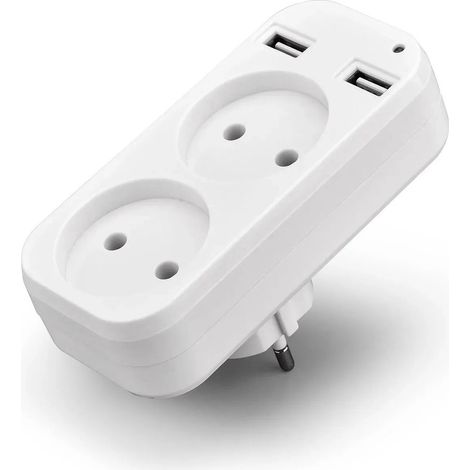Multipresa con due porte USB, alimentatore da 1200 W - 250 V 10 A e 2 porte USB da 5 V 2 A per telefoni, smartphone e tablet. (1/4)