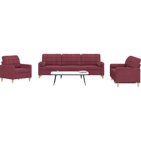 vidaXL Ensemble de canapés 3 pcs coussins décoratifs bordeaux tissu (1/5)
