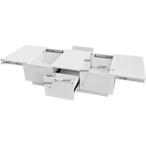 Table basse, table de salon brillante avec structure de rangement push-pull, tiroirs des deux côtés (1/5)