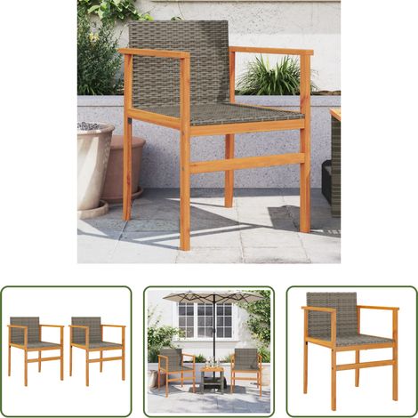 Gartenmöbel - Gartenstühle 2 Stk. Grau Poly Rattan und Massivholz (1/5)