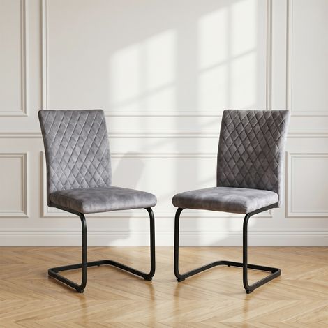 HIPIHOM Esszimmerstuhl mit Stoffpolsterung, stabiles hängendes schwarzes Metallgestell, weiches, bequemes Sitzkissen, Esszimmerstühle, Gewicht 150 kg (2 Stühle, dunkelgrau)