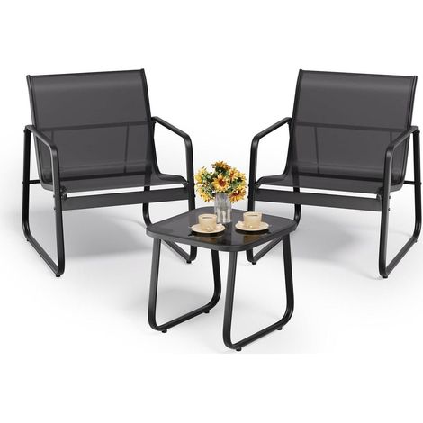 3-teiliges Balkon-Set Textilene Stoff, Sessel Tisch Glas Garten Terrasse (1/5)