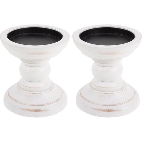2 Pièces Bougeoir Vintage en Bois Beige de Style Pilier Romain, Décoration Polyvalente pour Salon et Ambiance Rétro avec Construction Solide en Bois (1/5)