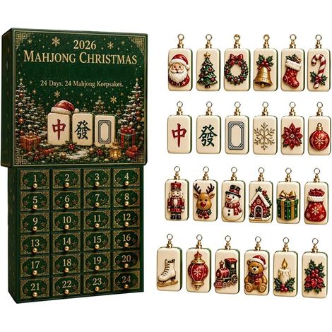 Weihnachts-Adventskalender, 2D-Acryl-Ornament, Mahjong-Motiv (1/5)