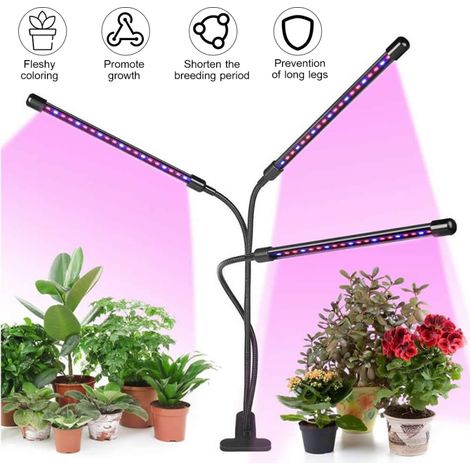 Dreiflammige Pflanzenlampe mit verstellbarem Arm, 60 LEDs, automatischer Ein-/Ausschaltfunktion, intelligentem Timer (3/6/12 Std.), 10 Helligkeitsstufen für Zimmerpflanzen