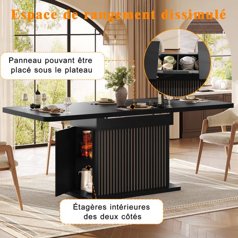 Mesa extensible 120-160x80x76 cm de Melaminado y metal negra, con almacenaje para comedor FloraGrace (1/5)