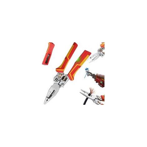 Pince à Dénuder 9 en 1 avec Fonction de Mesure de L'électricité, Multifonction Pince Testeur de Tension, Pince Electricien, Outils pour Dénuder, Sertir, Couper, Tirer, Enrouler, Fendre (1/5)