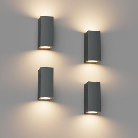 4 Stück Anthrazit Wandleuchte Aussen Innen, Wasserdicht IP65 Modern Wandlampe Außen, Aluminium Eckig Außenlampe Außenleuchte Wand, Up Down GU10 Fassung Außenwandleuchte, Ohne Leuchtmitte