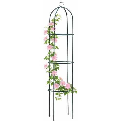 Grand obélisque décoratif de jardin - Solide structure tubulaire en métal pour rosiers, plantes grimpantes - Hauteur de 2 m, noir