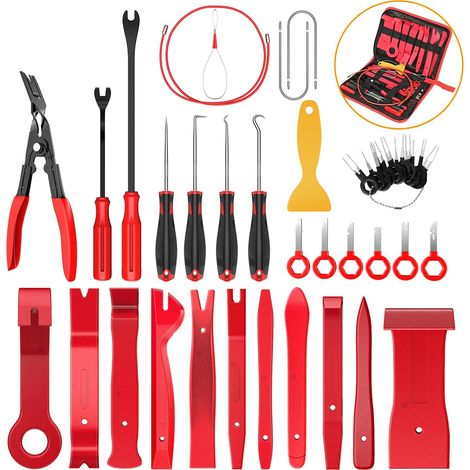Lot de 40 outils de retrait de garnitures - Outil de retrait de terminal automatique - Pince à clip stéréo - Kit de réparation de tissus d'ameublement de voiture - Ensemble de crochet et de (1/5)