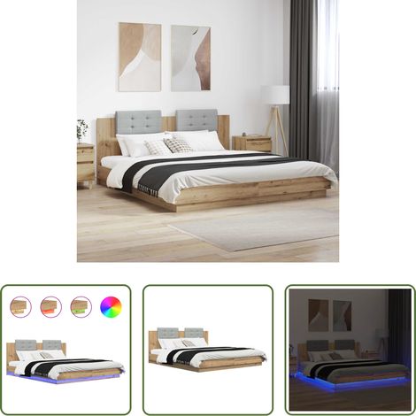 LED-Bettrahmen - Bettgestell mit Kopfteil Artisan-Eiche 200 x 200 cm (1/5)