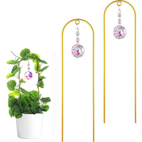 2pcs Support en Métal pour Plantes Grimpantes avec Pendentif Cristal Arc-en-Ciel Décoration de Jardin Intérieur Extérieur -KZQ (1/5)