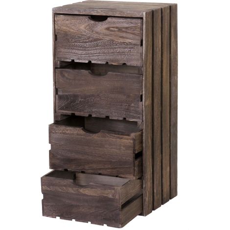 [JAMAIS UTILISÉ] Commode HHG-519, 4 tiroirs, 70x32x26cm, brun shabby (1/5)