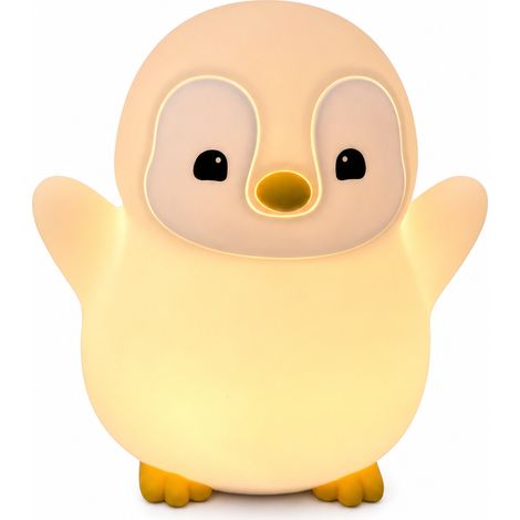Veilleuse Pingouin en Silicone Rechargeable, Commande par Tapotement, 2 Intensités et Minuterie 20 min pour Chambre
