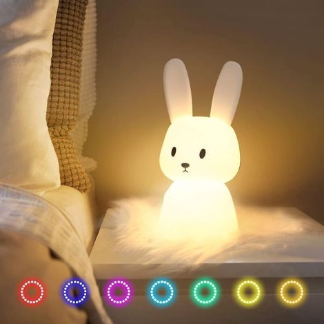 Nachtlicht für Kinder, niedliches Hasen-Nachtlicht, Geschenk fürs Kinderzimmer, Babyzimmer, Jugendzimmer, Kawaii-Dekoration, wiederaufladbarer Silikonhase (1/5)