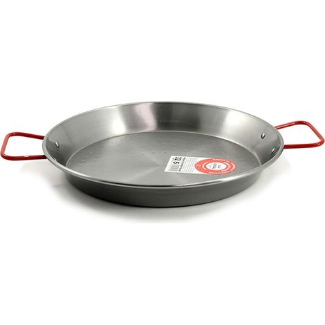 Padella Valenciana La Ideal Garcima – In Ferro Spazzolato con Manici Rossi, per Paella Tradizionale - Diametro: cm 32