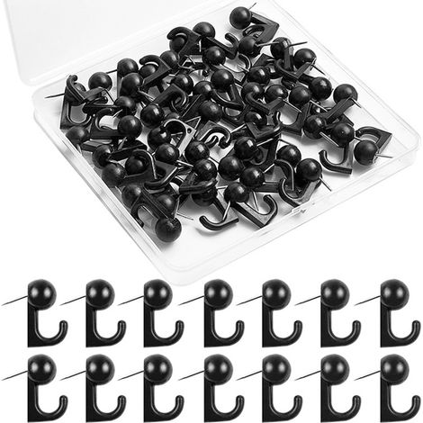 Lot de 50 Crochets muraux, Acier robuste, Noir, Largeur 2,5 cm, Pour maison bureau école (1/5)