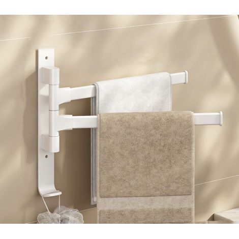 Porte-serviettes rotatives à double bras, porte-serviettes épaisses, avec crochets, gain de place, porte-serviettes murales rotatives - Beige (1/5)