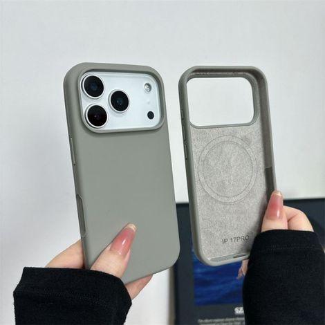 Coque Magnétique - Silicone Liquide - Compatible Magsafe - Pour iPhone 17 Pro - Trou Appareil Photo Élargi - Gris (1/5)