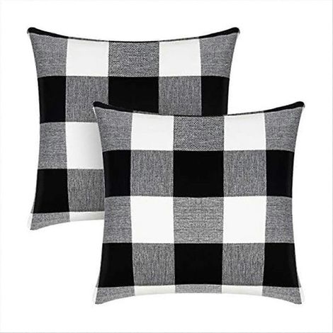 Check Throw oreiller housses carré oreiller étui noir blanc lin (1/5)