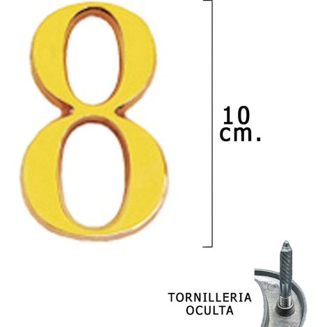 Numero Latón "8" 10 cm. con Tornilleria Oculta (Blister 1 Pieza)