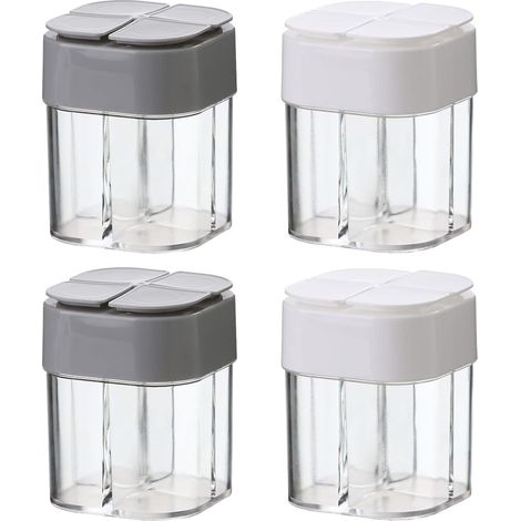 Boîte À Épices 4 Compartiments - Pot À Épices Transparent Avec Couvercle Et Filtre À Mailles - Pour Cuisine, Camping, Randonnée - 4 Pièces (2 Gris + 2 Blanc) (1/5)