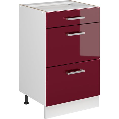 Küchenunterschrank R-Line, Rot Hochglanz/Weiß, 50 cm ohne Arbeitsplatte, Vicco (1/5)