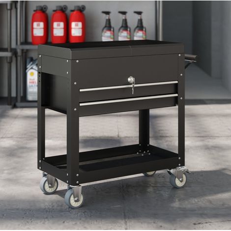 Carro de herramientas con cajones y superficie de trabajo, acero negro, con cerradura y asa (1/5)