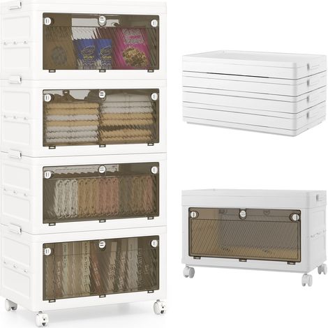 COSTWAY 4-Tier Stackable Storage Bins Bedroom Collapsible Storage Boxes-White (1/5)